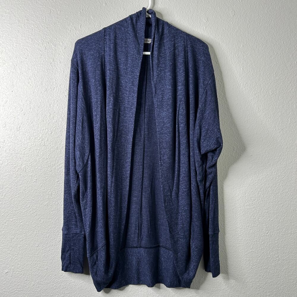 Athleta Luxe Pose Wrap Cardigan Blue Open Front Womens Small Thumbholes